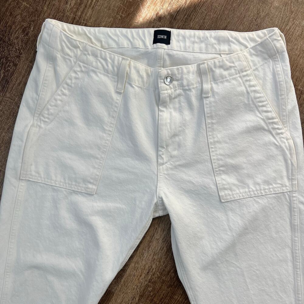 Edwin Malia Utility Denim White Jeans Boyfriend Eggshell - Picture 5 of 5